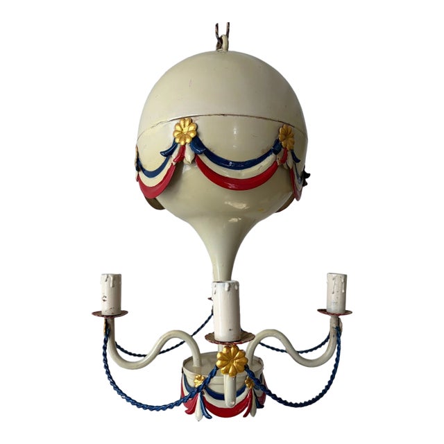 Mid-Century French Flag Tole Hot Air Balloon Chandelier, Circa 1950 For Sale