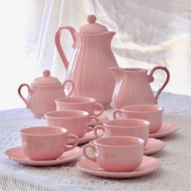 Earthenware Coffee Service from Salins-Les-Bains, 1930s, Set of 15 For Sale - Image 12 of 13