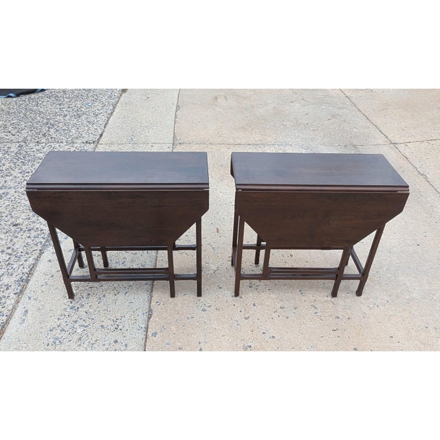 Mid-Century Modern Vintage Ethan Allen Gate Leg Tables With Brass Tear Drop Pull - A Pair For Sale - Image 3 of 14