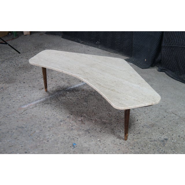 Mid Century Modern Sculptural Travertine Stone Walnut Boomerang Coffee Table MCM For Sale - Image 6 of 15