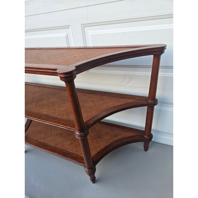Wood 1990s Ethan Allen Three Tier Rattan Legacy Collection Entryway Console Table For Sale - Image 7 of 11