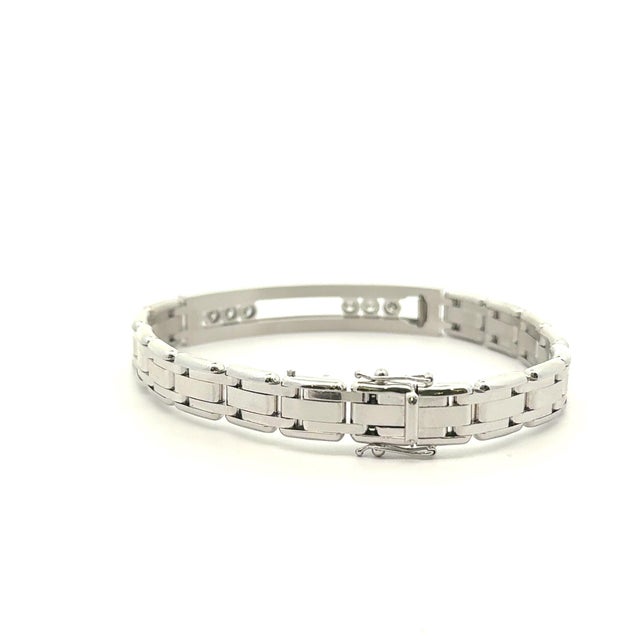 Contemporary 14k White Gold Diamond Slide-Bezel Link Italian Men's Bracelet For Sale - Image 3 of 9