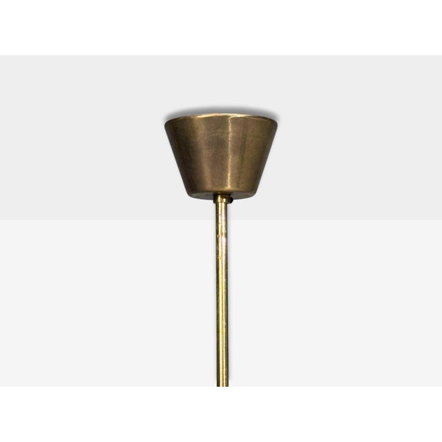 1940s Swedish Modern, Pendant Light, Blue Lacquered Wood, Glass, Brass For Sale - Image 11 of 12