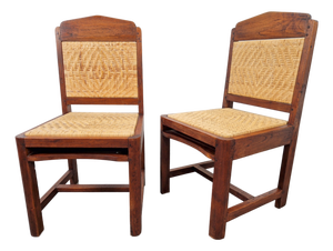 Dutch Art Deco Haagse School Oak and Rattan Webbing Chairs, 1930s, Set of 2