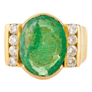 14k Solid Gold Bold Emerald Diamond Men's Ring Size 8 For Sale