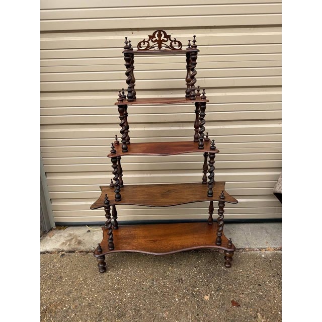 Brown Antique Victorian English Style Walnut and Mahogany O Display Stand Etagere Curio Bookshelf For Sale - Image 8 of 11