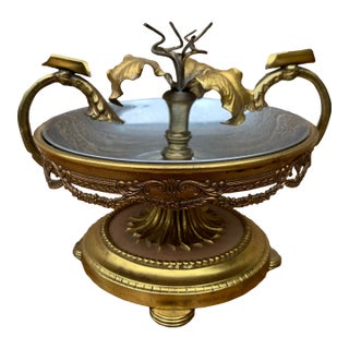 1940s Hollywood Regency Brass and Chrome Floral Ashtray For Sale