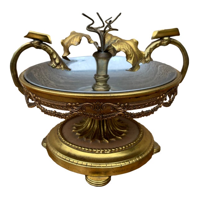 1940s Hollywood Regency Brass and Chrome Floral Ashtray For Sale