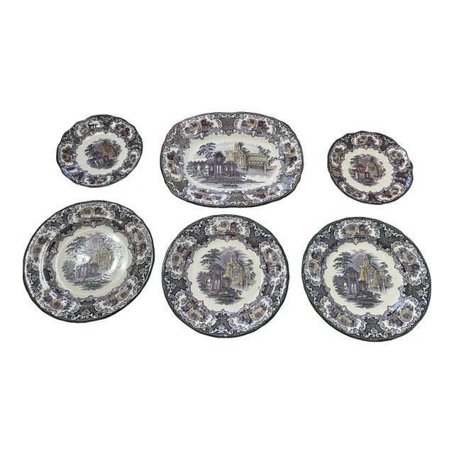 1910s Lot of Petrus Regout & Co. Maastricht Abbey Dinner Plates Platter Plates Dishes For Sale