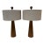 1970s Mid-Century Modern Wood Table Lamps With Textured Drum Shades - a Pair For Sale