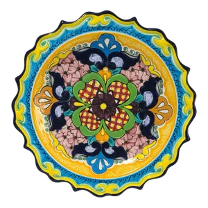 Vintage Colorful Talavera Hand Painted Art Wall Hanging Plate
