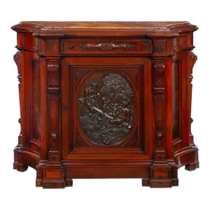 Renaissance Revival Walnut and Marble Cabinet W/ Bronze Clodion Plaque