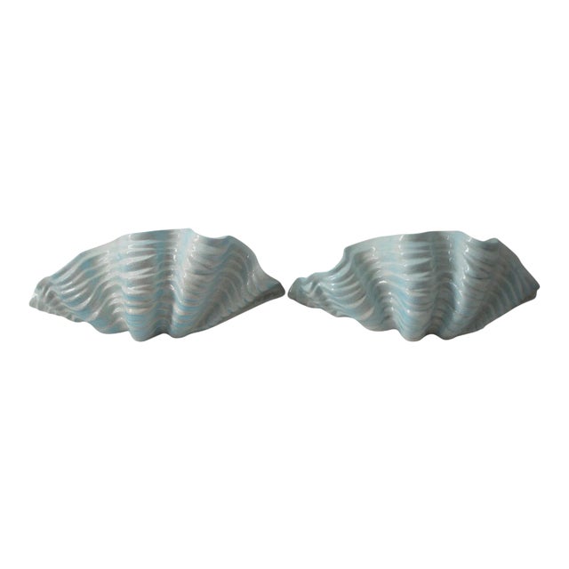 Wall Pockets Clam Shell Ceramic - A Pair For Sale
