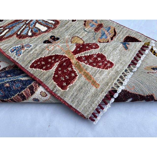 Hand-Knotted Pictorial Butterfly Runner on Natural Grey, 2'10" X 9'8" For Sale - Image 9 of 9