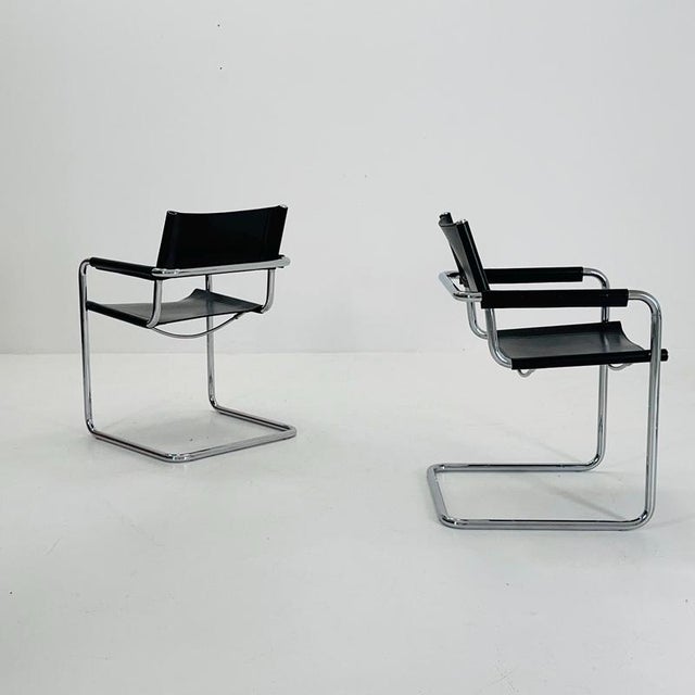 Mart Stam Mid-Century Black Leather Mg5 Cantilever Chair by Mart Stam, Italy, 1980s For Sale - Image 4 of 11