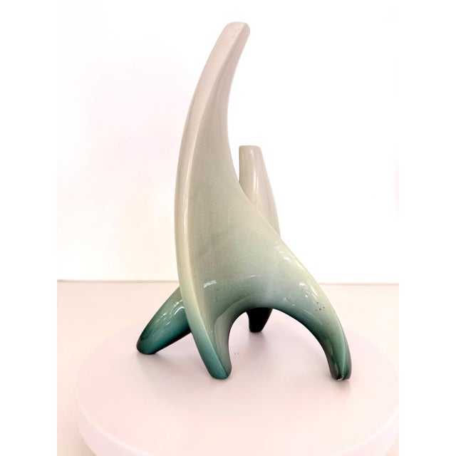 White and Green Ceramic Flower Vase Sculpture attributed to Vibi, Turin, Italy, 1950s For Sale - Image 9 of 16