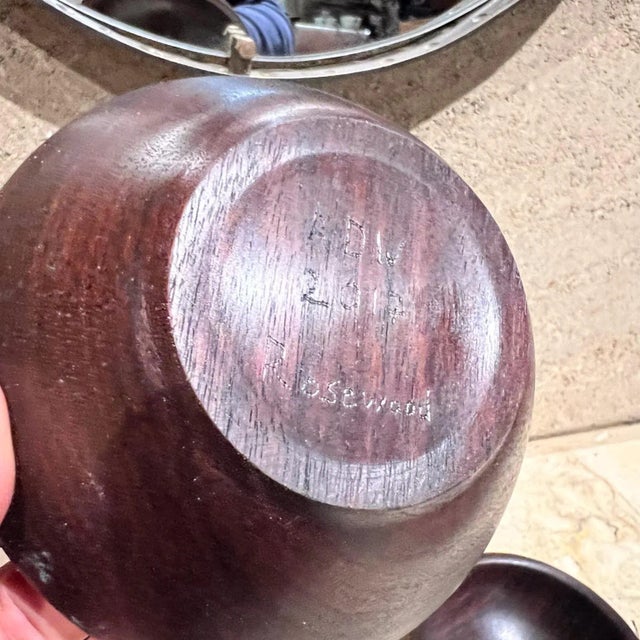 Brown 2017 Handcrafted Rosewood Three Bowl Set Signed Adw For Sale - Image 8 of 11