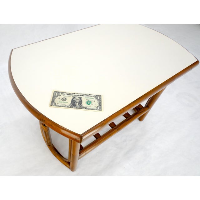 Bamboo Rattan Side End Table Mid Century Modern c1970s White Laminate Top MINT For Sale - Image 10 of 16