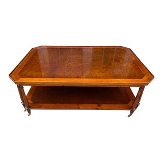 Johnathan Charles Windsor Collection Burlwood Two Tier Coffee Table For Sale