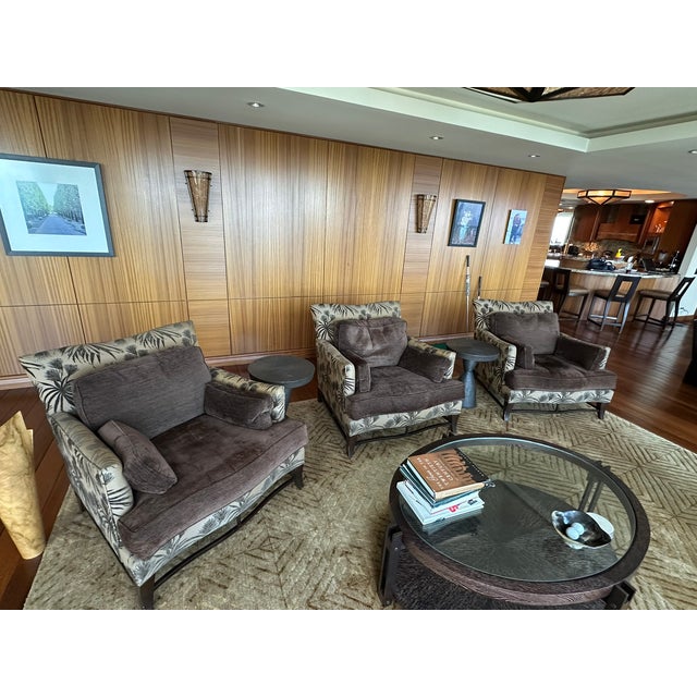 Donghia Upholstered Lounge Chair – Tropical Patterned Exterior & Solid Interior For Sale - Image 9 of 10