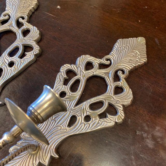 1990s 1990s Silver Acanthus Detail Candleholder Sconces - a Pair For Sale - Image 5 of 7