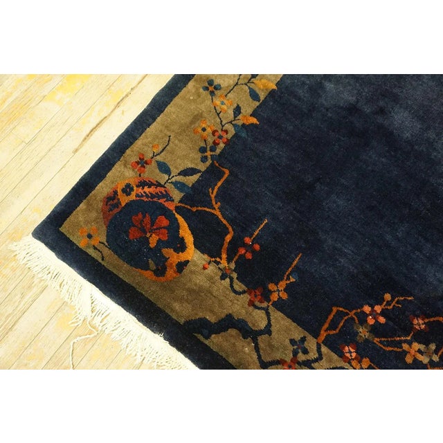 1920s Blue Navy Vase Floral Antique Chinese Art Deco Carpet 5' X 7'7" Knotted Wool Rug For Sale - Image 12 of 13
