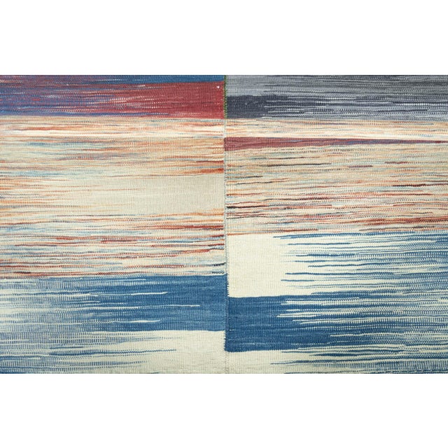Blue Handwoven Designer Kilim Rug For Sale - Image 8 of 9