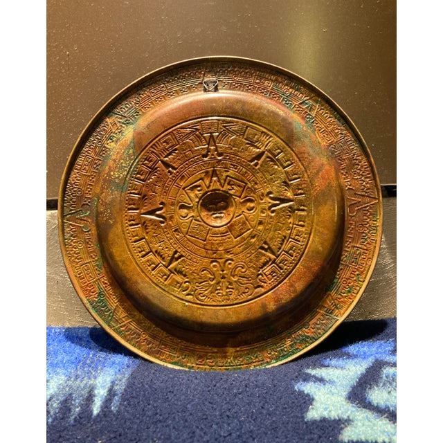 Vintage Hand-Hammered Brass Mayan Sun-God Calendar Mexico For Sale - Image 4 of 13