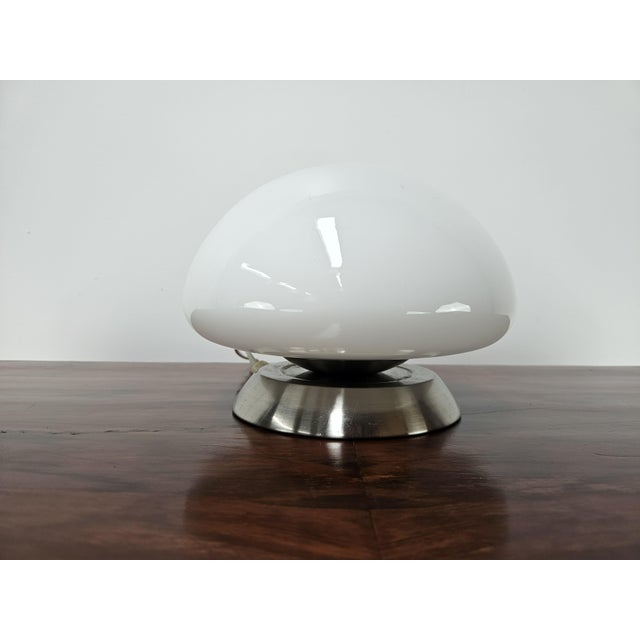 Vintage White Glass and Metal Table Lamp with Touch Switch, 1970s For Sale - Image 11 of 11