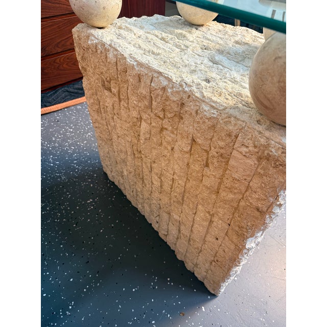 1990’s Postmodern Tessellated Stone and Glass Top Console Table For Sale - Image 9 of 9