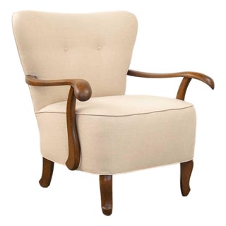 1930s French Linen Armchair For Sale