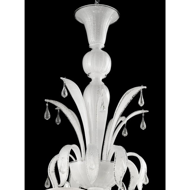 Murano White Venetian “Ca’ Rezzonico” Murano Glass Chandelier With Clear Glass Drops For Sale - Image 4 of 6