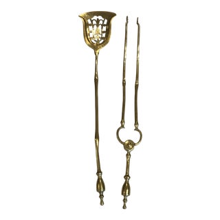 Antique Brass Fireplace Tools - Set of 2 For Sale