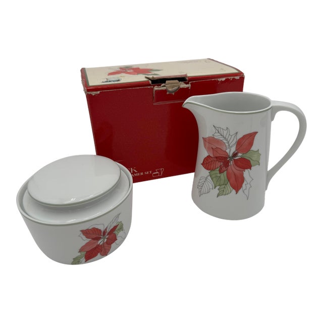 Vintage Cream and Sugar Poinsettia by Block For Sale