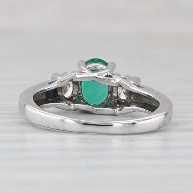 1.10ctw Oval Emerald Diamond Ring 14k White Gold Size 4.5 For Sale - Image 4 of 8