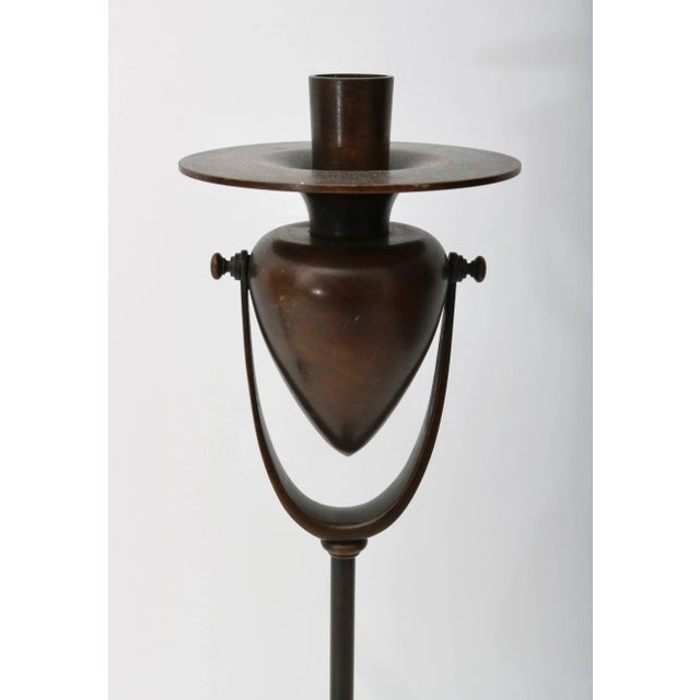 Bronze and Favrile Glass Candle Holders Candlesticks by Louis C. Tiffany Furnaces Inc. - a Pair For Sale - Image 4 of 11