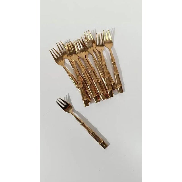 Vintage Brass and Faux Bamboo Flatware Dessert Set, 1970s, Set of 36 For Sale - Image 12 of 15