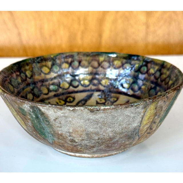 Figurative Islamic Buff Ware Slip Paint Ceramic Bowl with Animate Design Nishapur For Sale - Image 3 of 16