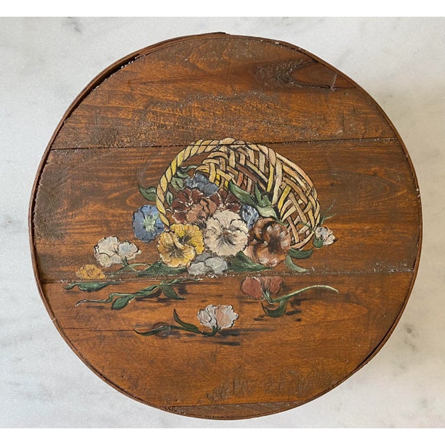 Vintage Hand Painted Wooden Round Box For Sale - Image 4 of 9