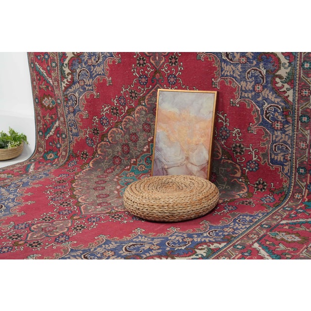 1970s Vintage Persian Handmade Wool 9x13 Red Area Rug For Sale - Image 11 of 11