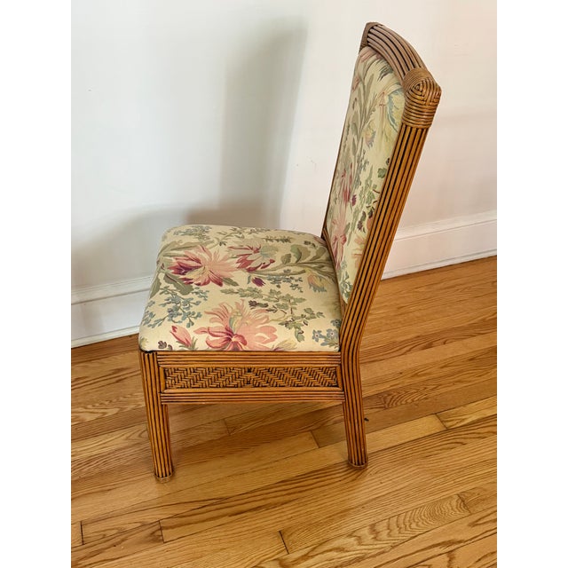 Wood Vintage Pencil Reed Side Chair With Floral Upholstery For Sale - Image 7 of 12