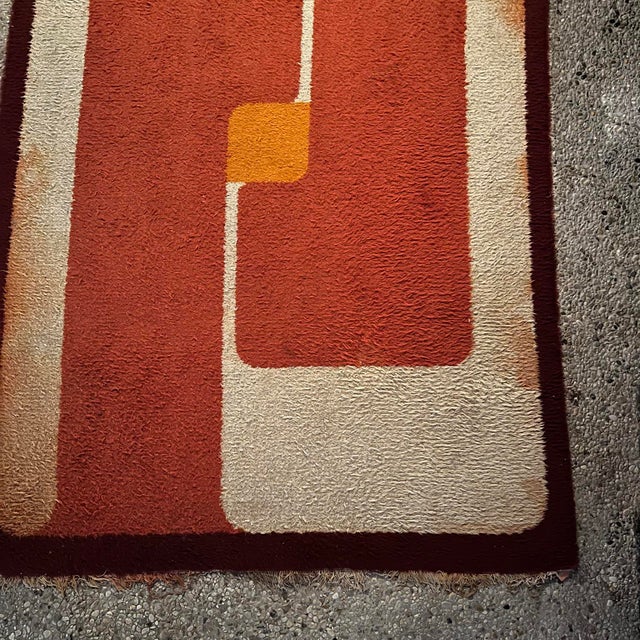 Mid-Century Modern Geometric Orange Rug, 1970s For Sale - Image 3 of 10