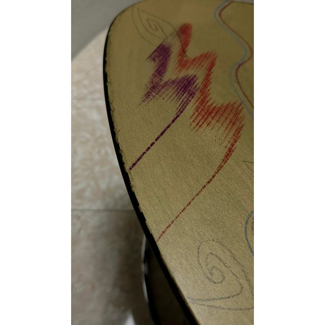 Carlo Malnati Post-Modern Italian Gold Abstract Print Side Table Oval 80s 90s For Sale - Image 14 of 15