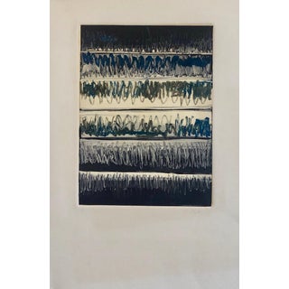 Pierre Obando, Abstract Expressionist Modernist Denim Blue Monoprint Monotype Painting Print, 1997 For Sale