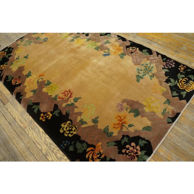 1920s Beige Floral Antique Chinese Art Deco Rug 4' X 6'8'' by Nichols Workshop Knotted Pile Wool Carpet For Sale - Image 9 of 9