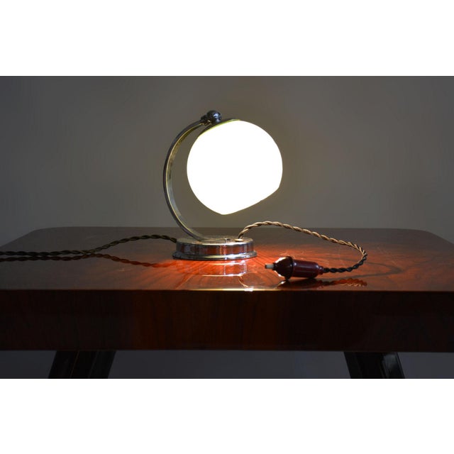 Silver Czech Bauhaus Table Lamp in Chrome, Aluminium and Opaline Glass, 1930s For Sale - Image 8 of 9