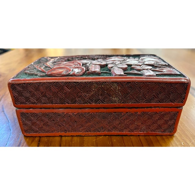 Antique 19th Century Chinese Carved Red Cinnabar Lacquer Table Box For Sale - Image 12 of 18