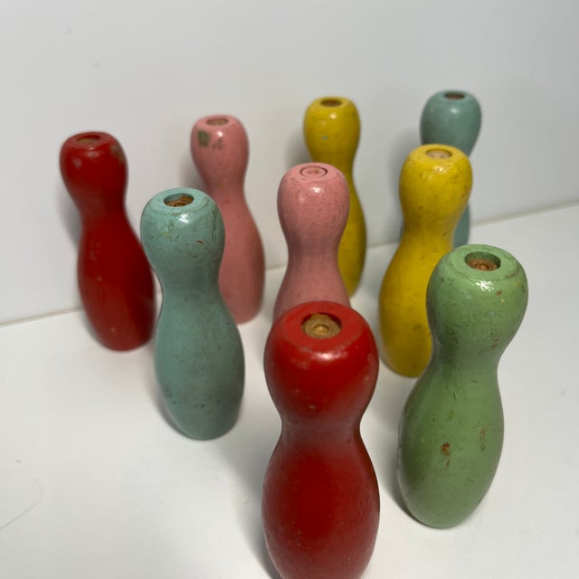 1950s Vintage Tabletop Bowling Pins Set/9 For Sale - Image 5 of 8