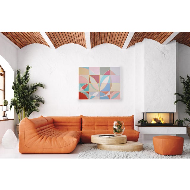 Light Pink 2026, Color Field Modernist Painting of Tulip Echo, Bauhaus Grid, Large Pastel Tones on Canvas by Natalia Roman For Sale - Image 8 of 8