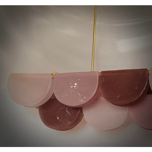 Gold Murano Rectangular Pink Violet Art Glass and Brass Chandelier and Pendant For Sale - Image 8 of 10